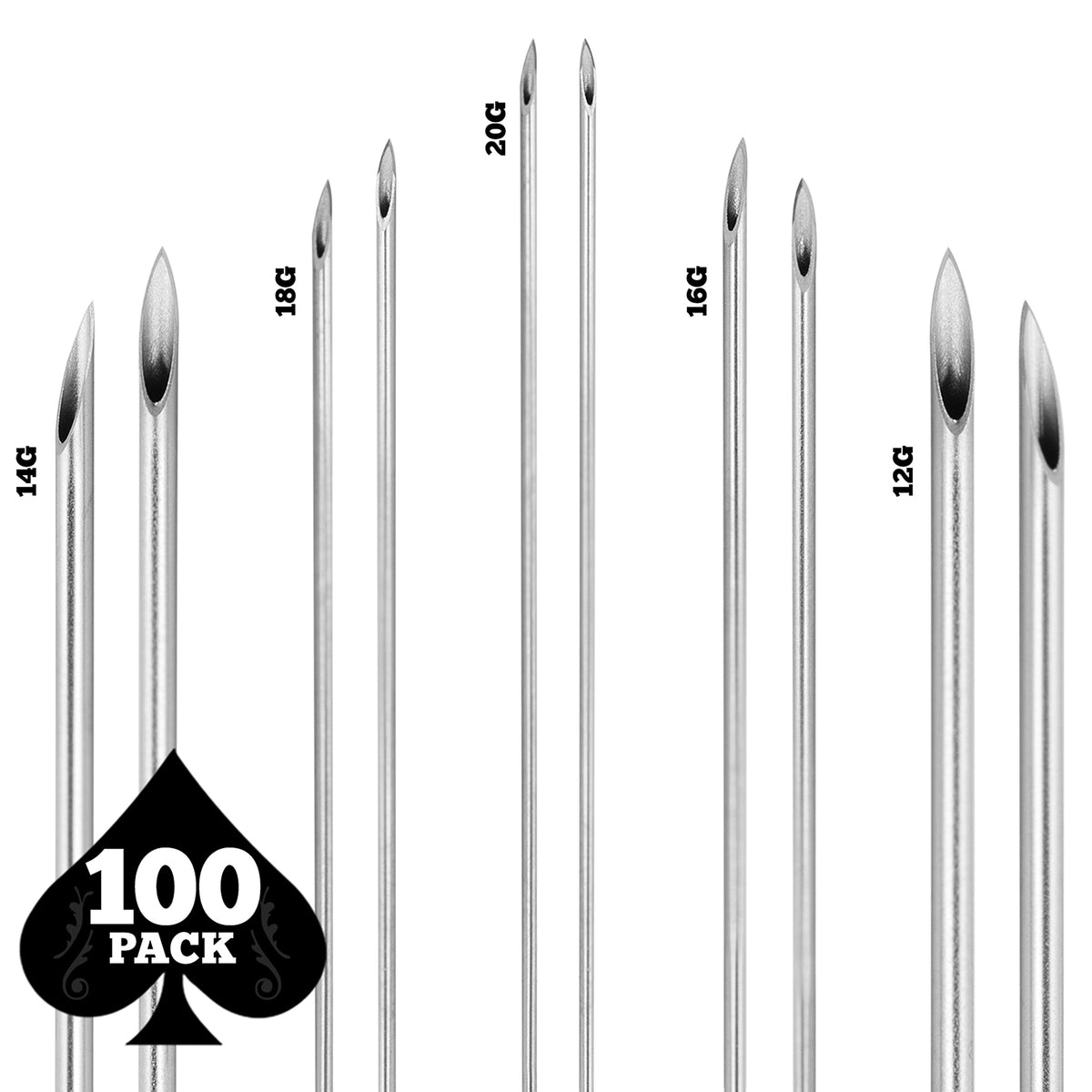 100pcs Piercing Needles Mixed 12g 14g 16g 18g 20g Sterile