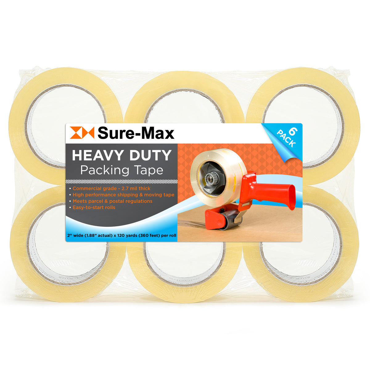 Sure-Max 36 Rolls 2 Heavy-Duty 2.7mil Clear Shipping Packing Moving Tape  120 yards/360