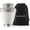 Adult Silver and White Brass Cremation Memorial Urn - Velvet Bag