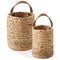 Set of 2 Water Hyacinth Wall Hanging Baskets with Handles (Small and Large) - Natural
