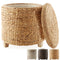 17" Round Water Hyacinth Storage Ottoman with Lid