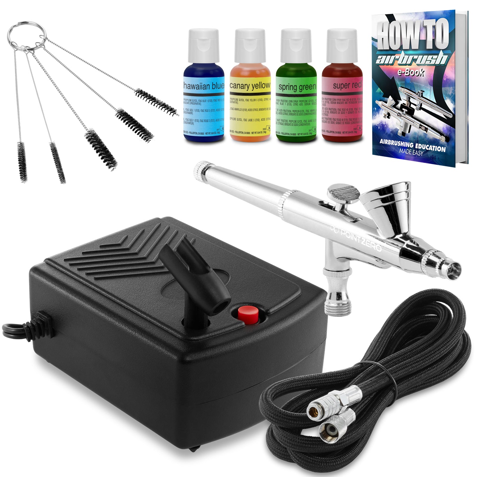 Super Deluxe Cake Decorating Airbrushing Kit 2 Airbrushes 12 Chefmaster Food Colors Air Compressor