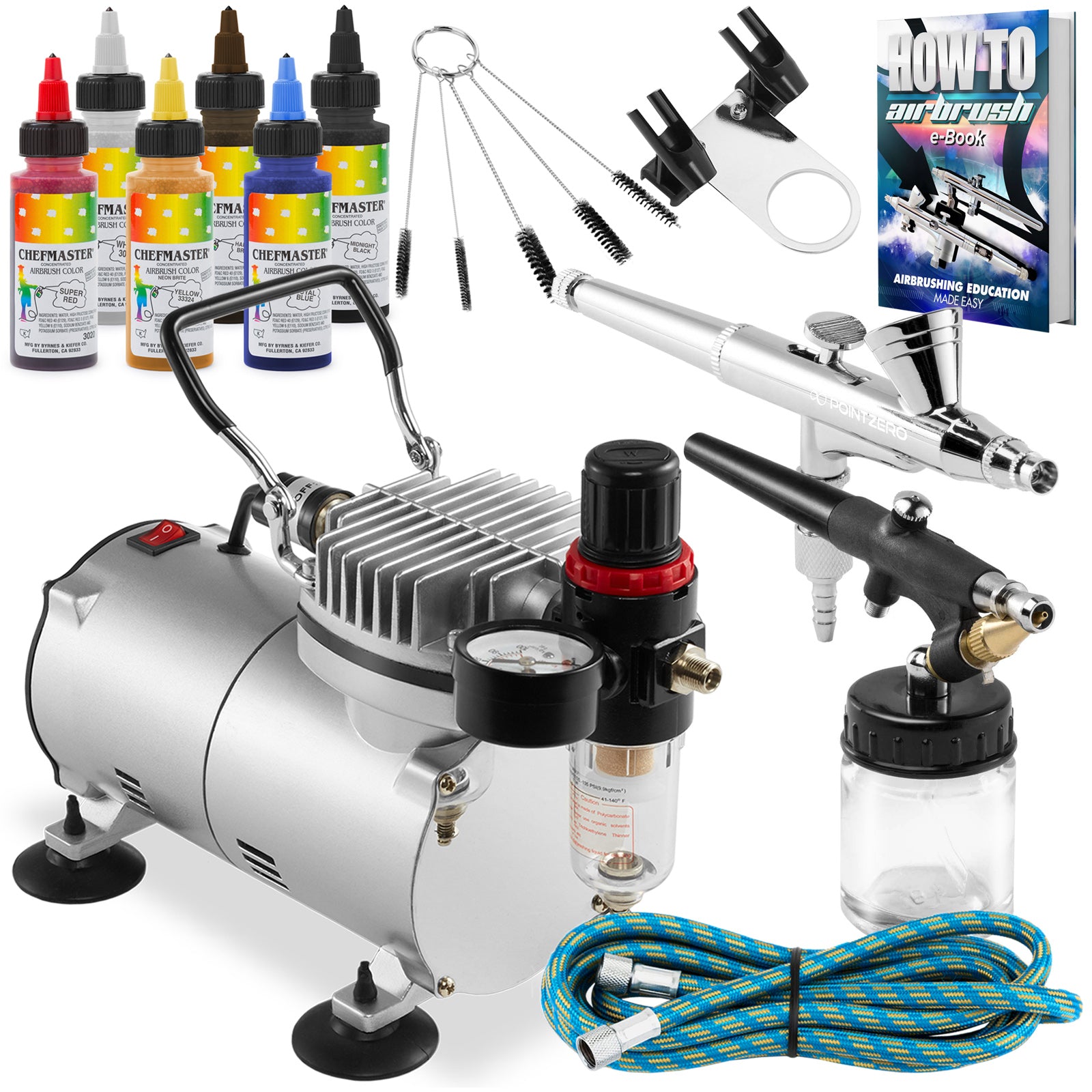 6 Siphon Feed Airbrushes, 6 Station Holder, Manifold, Hoses