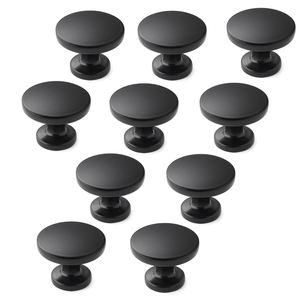 Solid 11/8" Matte Black Round Kitchen Knobs Pulls Mix Wholesale