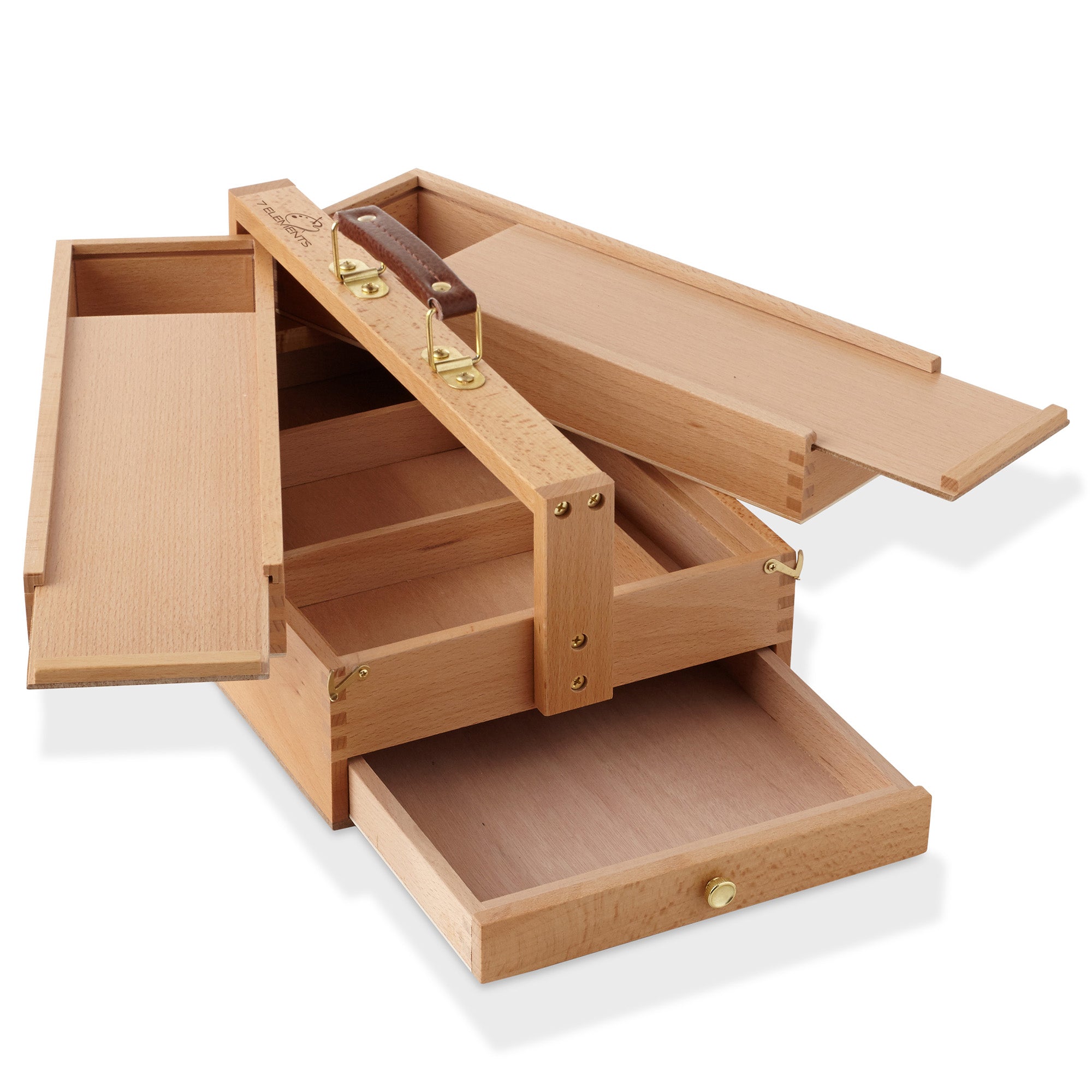 Multi Drawer Beechwood Artist Storage Supply Box - 7 Elements