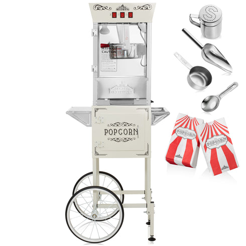 Olde Midway Movie Theater-Style Popcorn Machine Popper with Cart and 8 oz Kettle - Cream