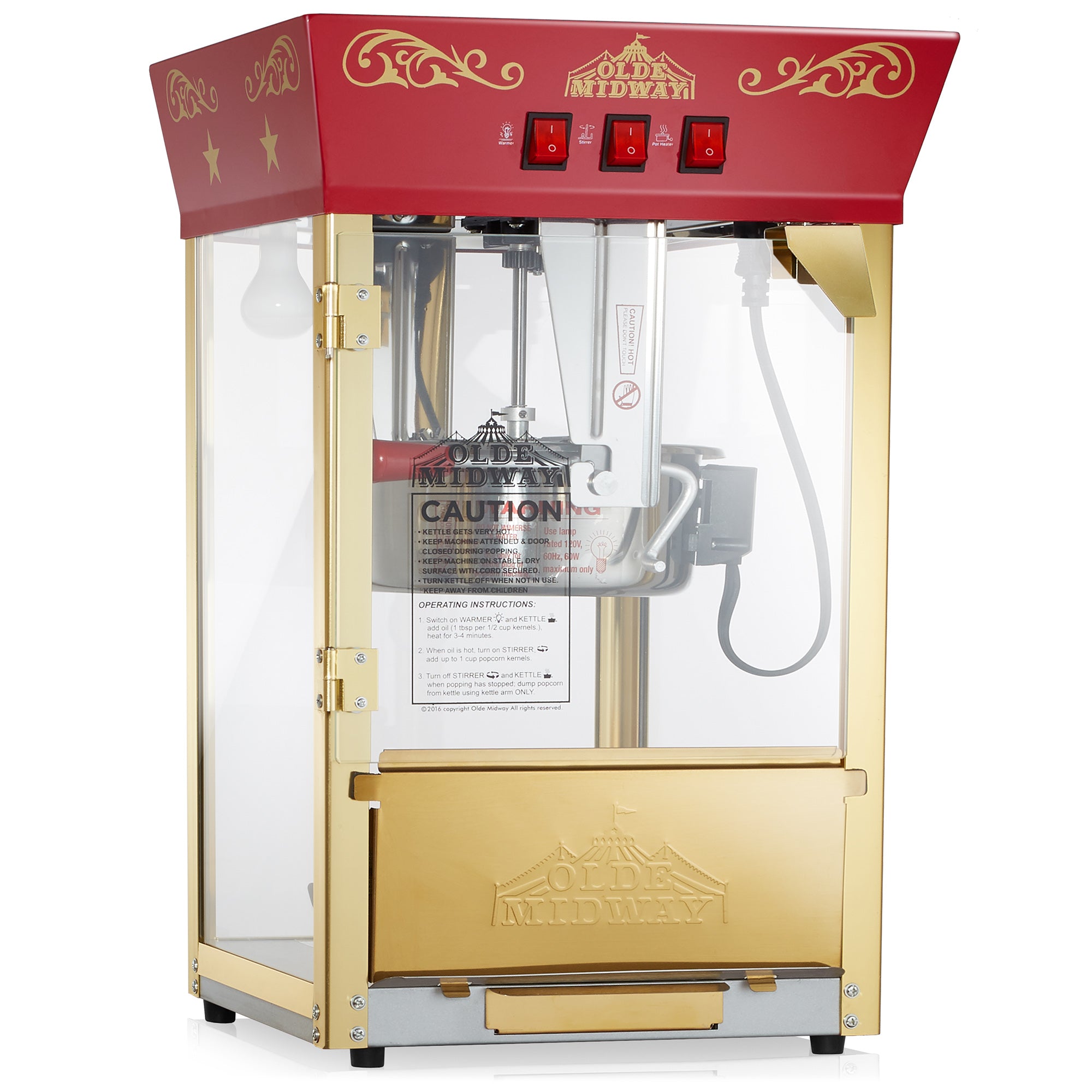 Popcorn Machine Maker Popcorn Machine with Wheels, 1400 Watts, 120 V, Hot  Air Popper Popping 12 Cup Retro Vintage Fashioned Style, For Movie Parties.