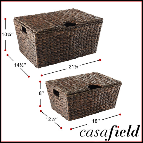 Casafield Set Of 3 Water Hyacinth Lidded Storage Baskets (small