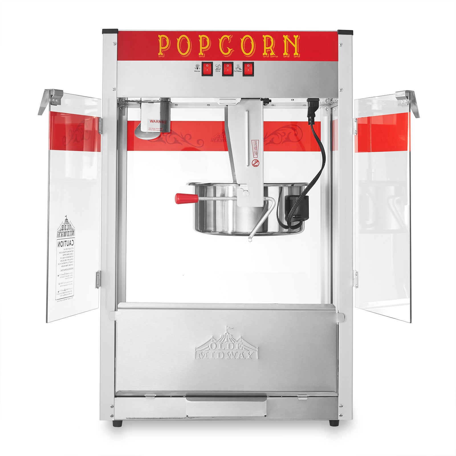 CONVENIENT 3-SWITCH DESIGN: Easy operation with a simple 3-switch design makes popping fast and simple. Switches include a spot light warmer, stirrer, and pot heater.